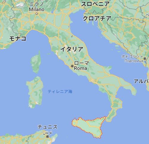 シチリアの位置を示すイタリアの地図