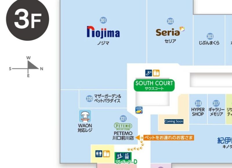 イオンモール川口前川3F店が入ると思われるフロアマップ