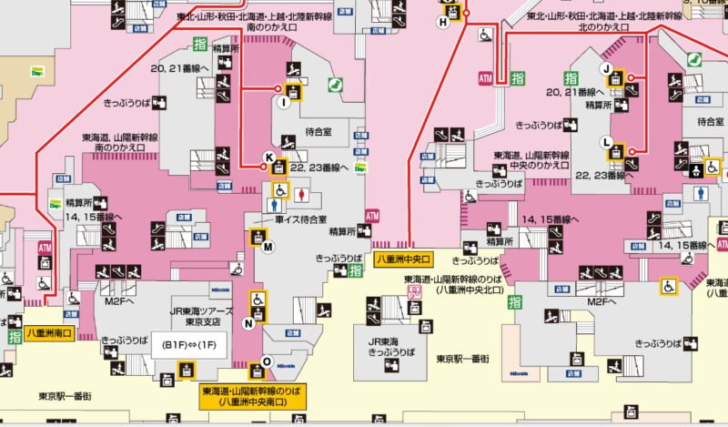 東京駅構内図(1F) スタバ店舗周辺抜粋