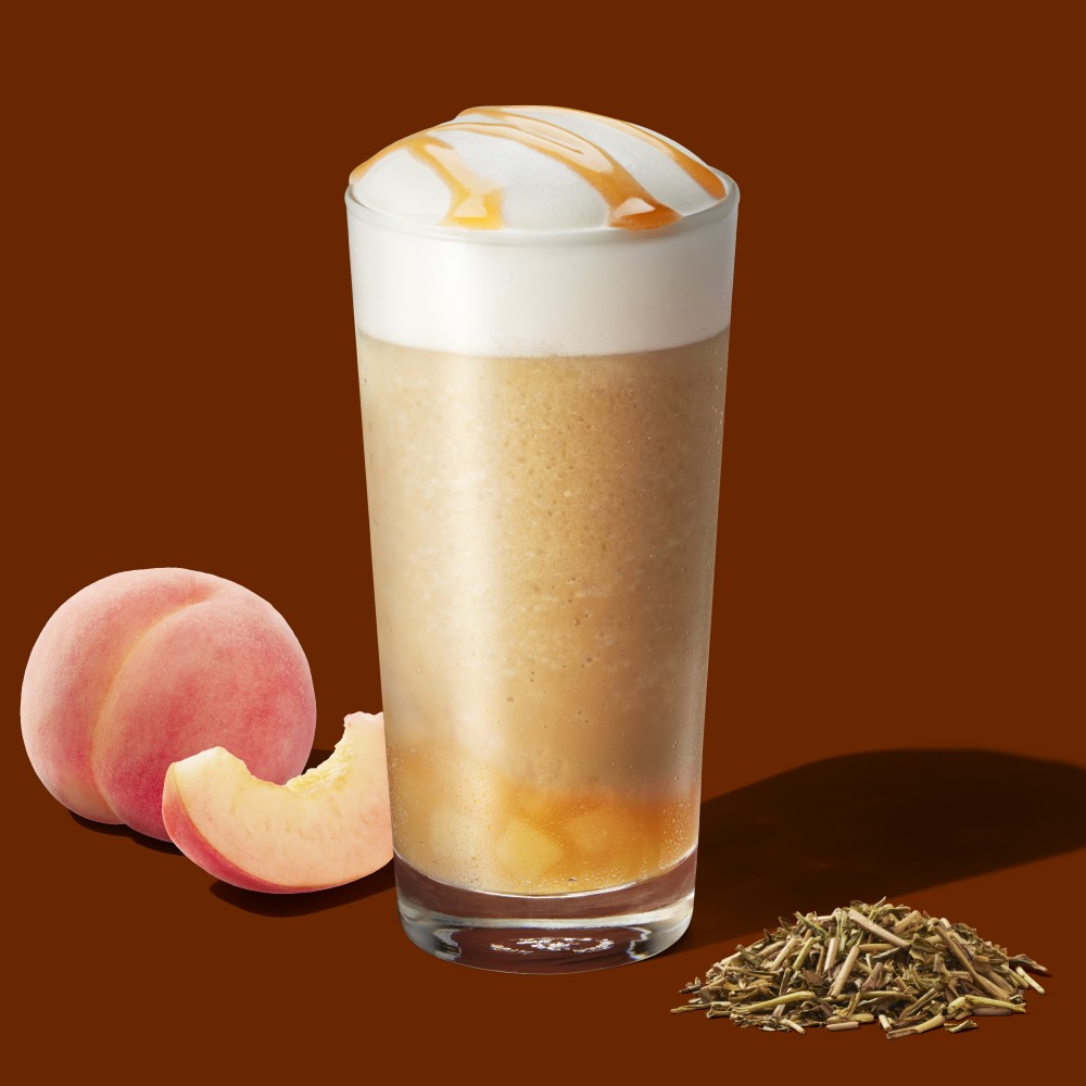 25年9月3日から発売の白桃とほうじ茶のムース ティー フラペチーノ